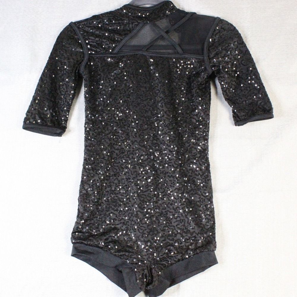Weissman Black Sequin Dance Leotard Beret Set Size SA Small Adult Jazz Glam Y2K